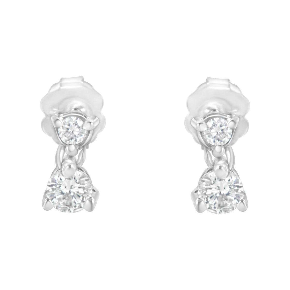 14K White Gold 1/3 cttw Double Diamond Stud Earrings (H-I Clarity, I1-I2 Color)