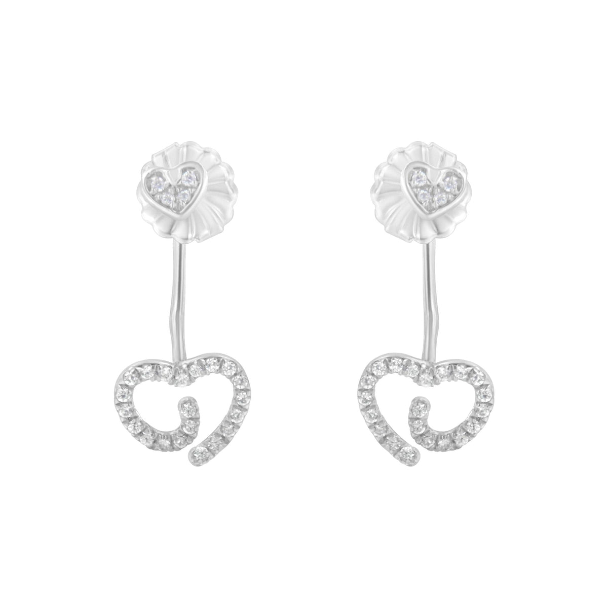 .925 Sterling Silver 1/4 Cttw Diamond Swirl Heart Front/Back Earrings (I-J Color, I2-I3 Clarity)