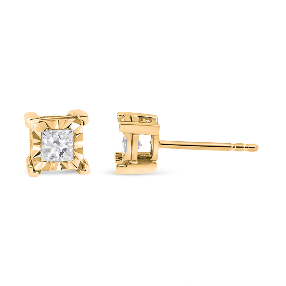 .925 Sterling Silver Miracle Set Princess-cut Diamond Solitaire Stud Earrings (H-I Color, I2-I3 Clarity)