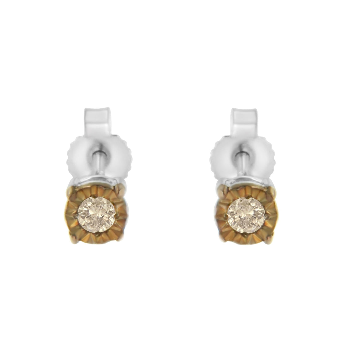 10K Yellow Gold over .925 Sterling Silver 1/10 Cttw Round Brilliant-Cut Champagne Diamond Miracle-Set Stud Earrings (Natural Color, I2-I3 Clarity) - JackiEaslick