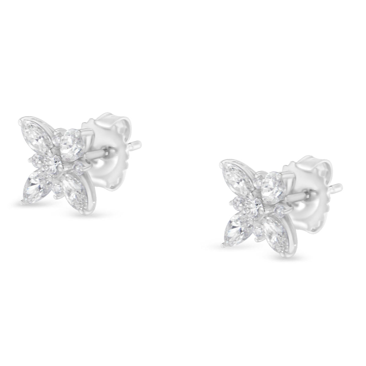 14K White Gold Marquise Diamond Flower Stud Earring (1.00 cttw, H-I Color, SI1-SI2 Clarity) - JackiEaslick