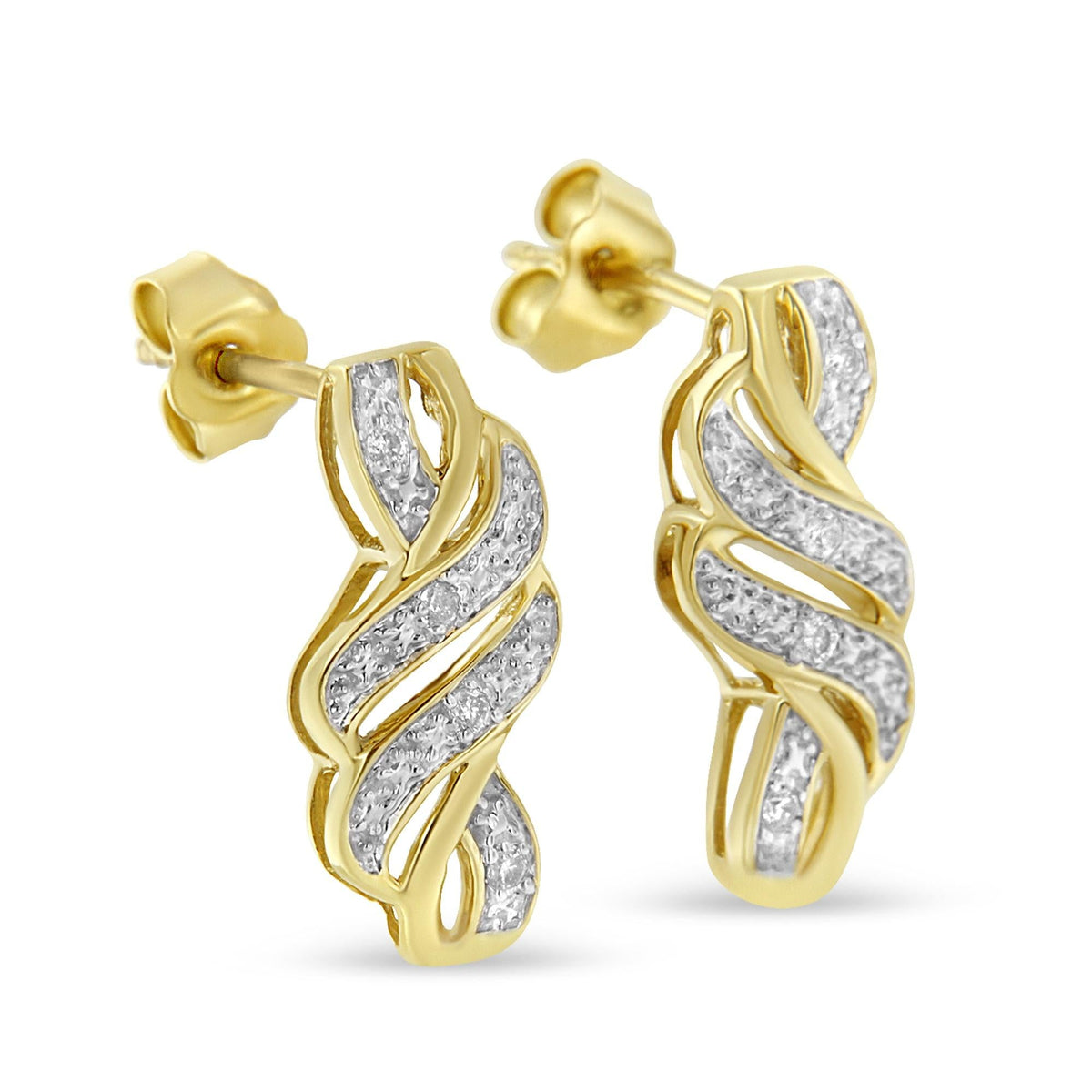 14K Yellow Gold .925 Sterling Silver Diamond Accent Cross Over and Swirl Dangle Drop Earrings (I-J Color, I3 Clarity) - JackiEaslick