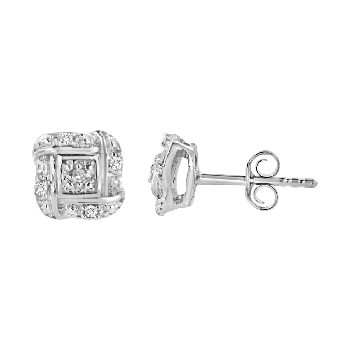 .925 Sterling Silver Round-Cut Diamond Accent Swirl Square Knot Stud Earrings (H-I Color, I2-I3 Clarity) - JackiEaslick