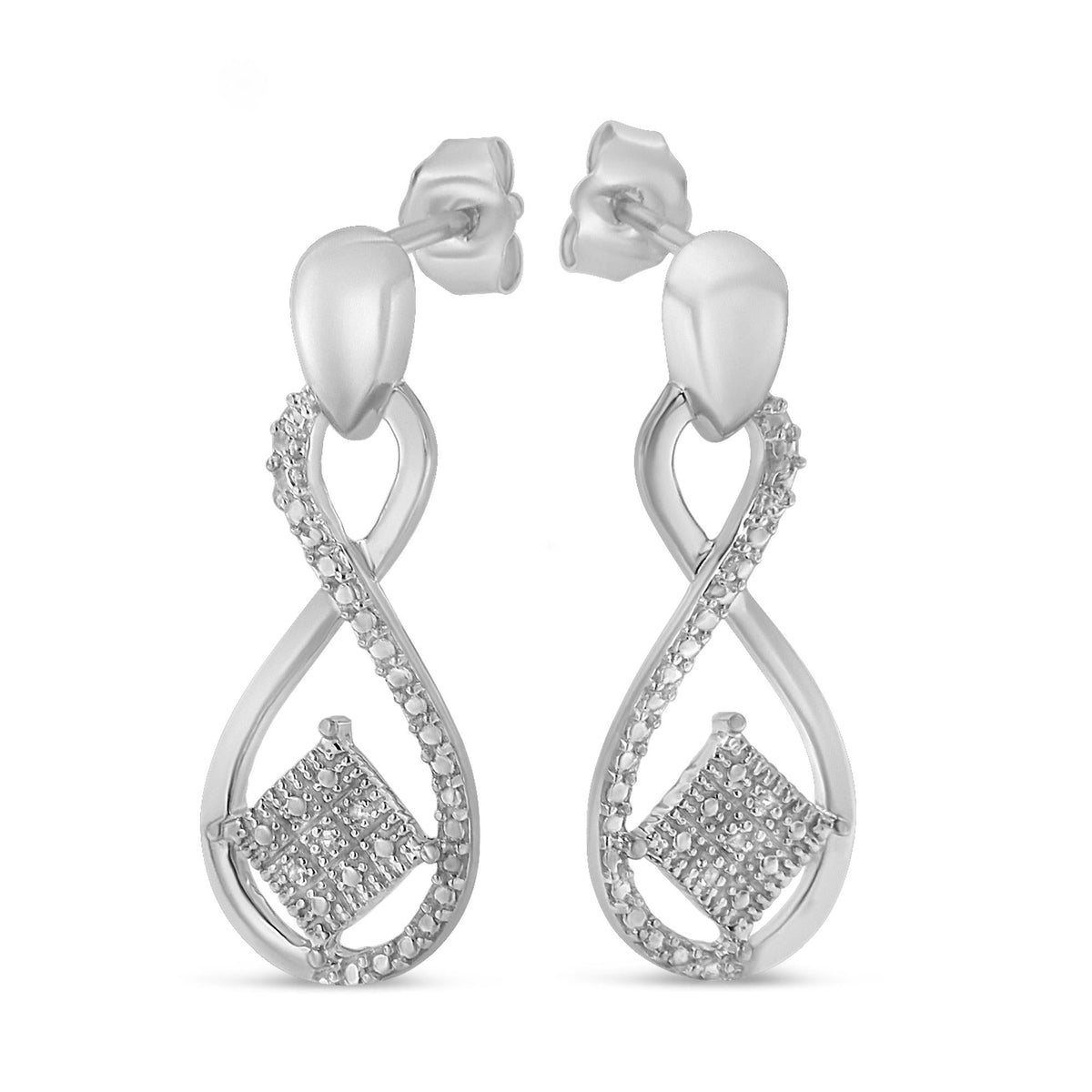 .925 Sterling Silver Round-Cut Diamond Accent Tilted Square and Infinity Drop Earrings (H-I Color, I2-I3 Clarity) - JackiEaslick