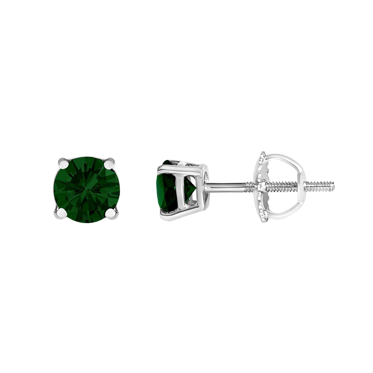 14K Gold Lab Grown Green Diamond Classic Solitaire Stud Earrings