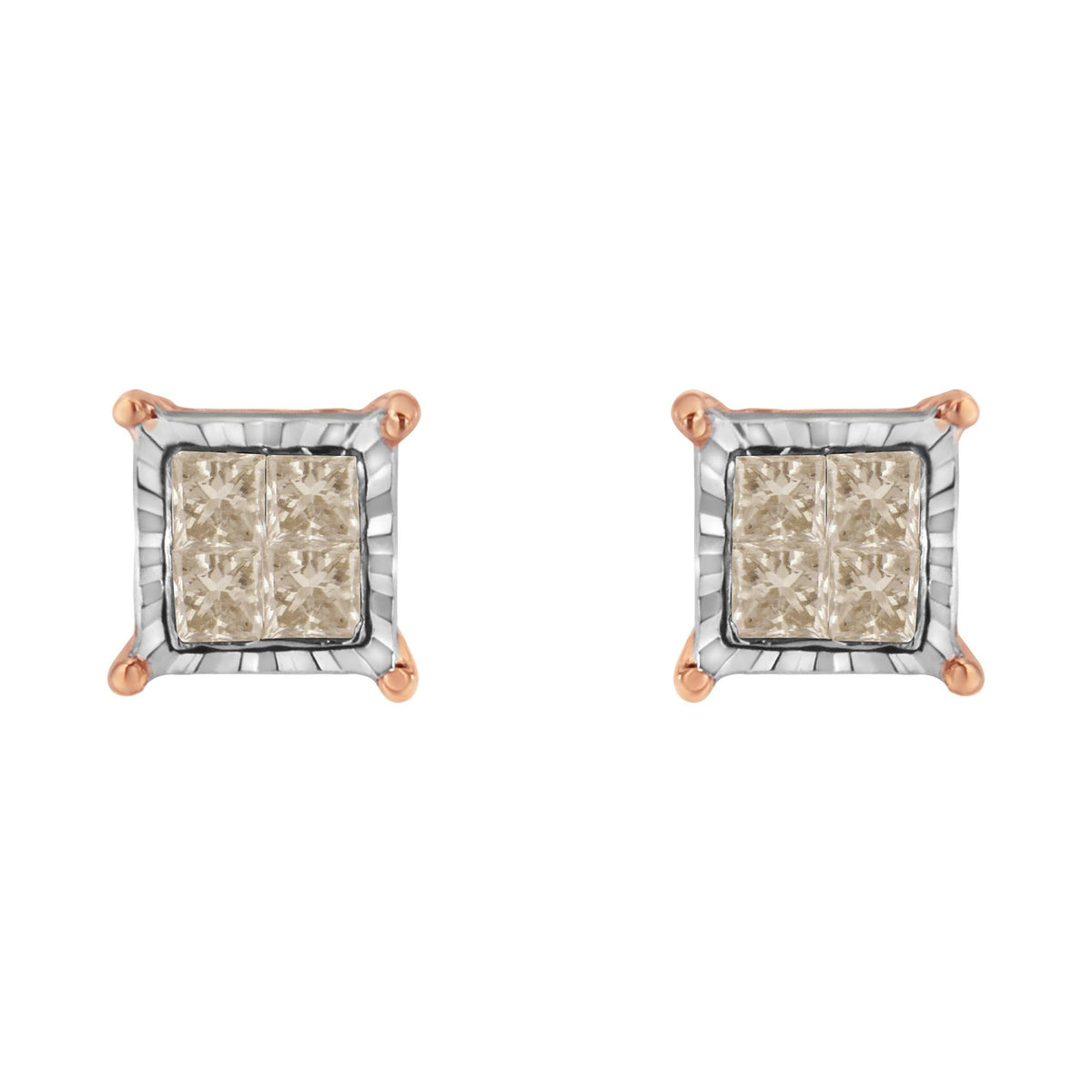 10K Two-Toned Princess-Cut Composite Diamond Stud Earrings (1/2 cttw, J-K Color, I1-I2 Clarity)