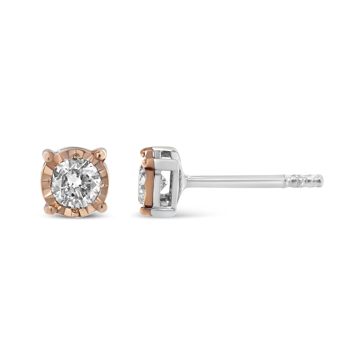 10K Two-Tone Yellow & White Gold over .925 Sterling Silver 0.40 Cttw Round Diamond Miracle-Set Stud Earrings (K-L Color, I2-I3 Clarity) - JackiEaslick