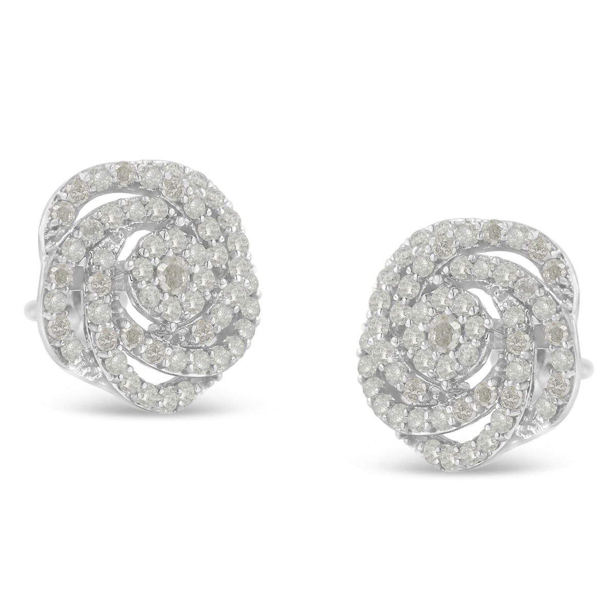 10KT White Gold Diamond Flower Stud Earring (1/2 cttw, I-J Color, I1-I2 Clarity) - JackiEaslick