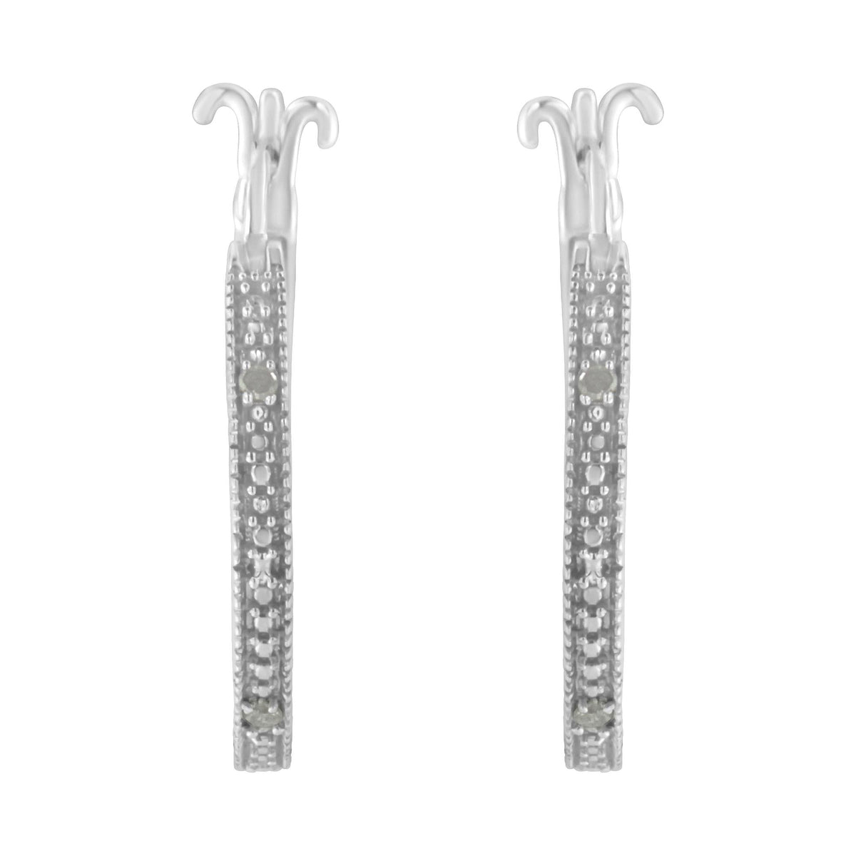.925 Sterling Silver Miracle-Set Diamond Pave Style Hoop Earrings (I-J Color, I3 Clarity)