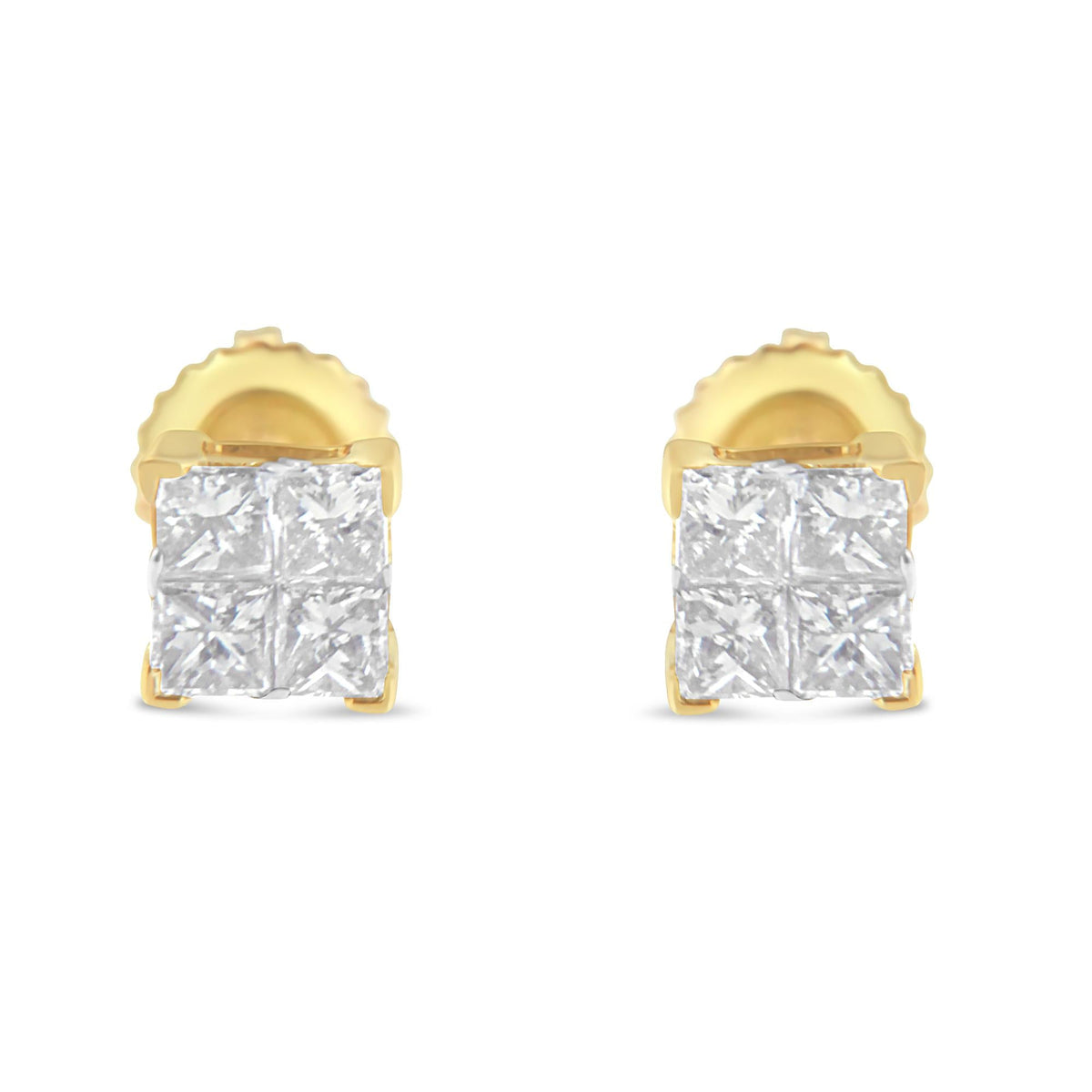 10K Gold Princess Diamond Composite Stud Earring (1/2 cttw, I-J Color, I1-I2 Clarity) - JackiEaslick