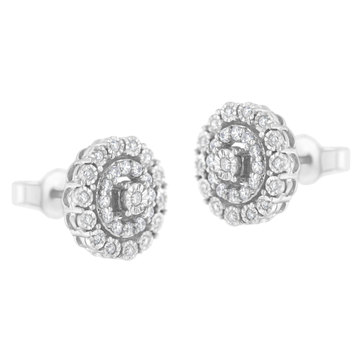 .925 Sterling Silver 1/2 cttw Miracle-Set Diamond Double Halo Stud Earring (I-J Clarity, I3 Color) - JackiEaslick