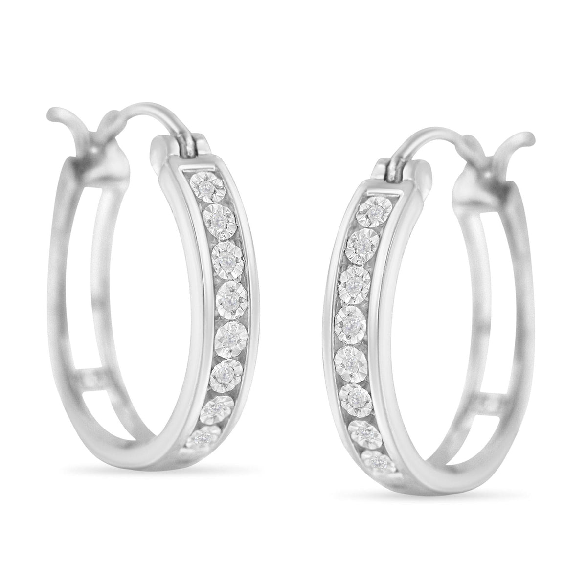 .925 Sterling-Silver Diamond Accent Channel Set Style Hoop Earring (I-J Color, I3 Clarity) - JackiEaslick