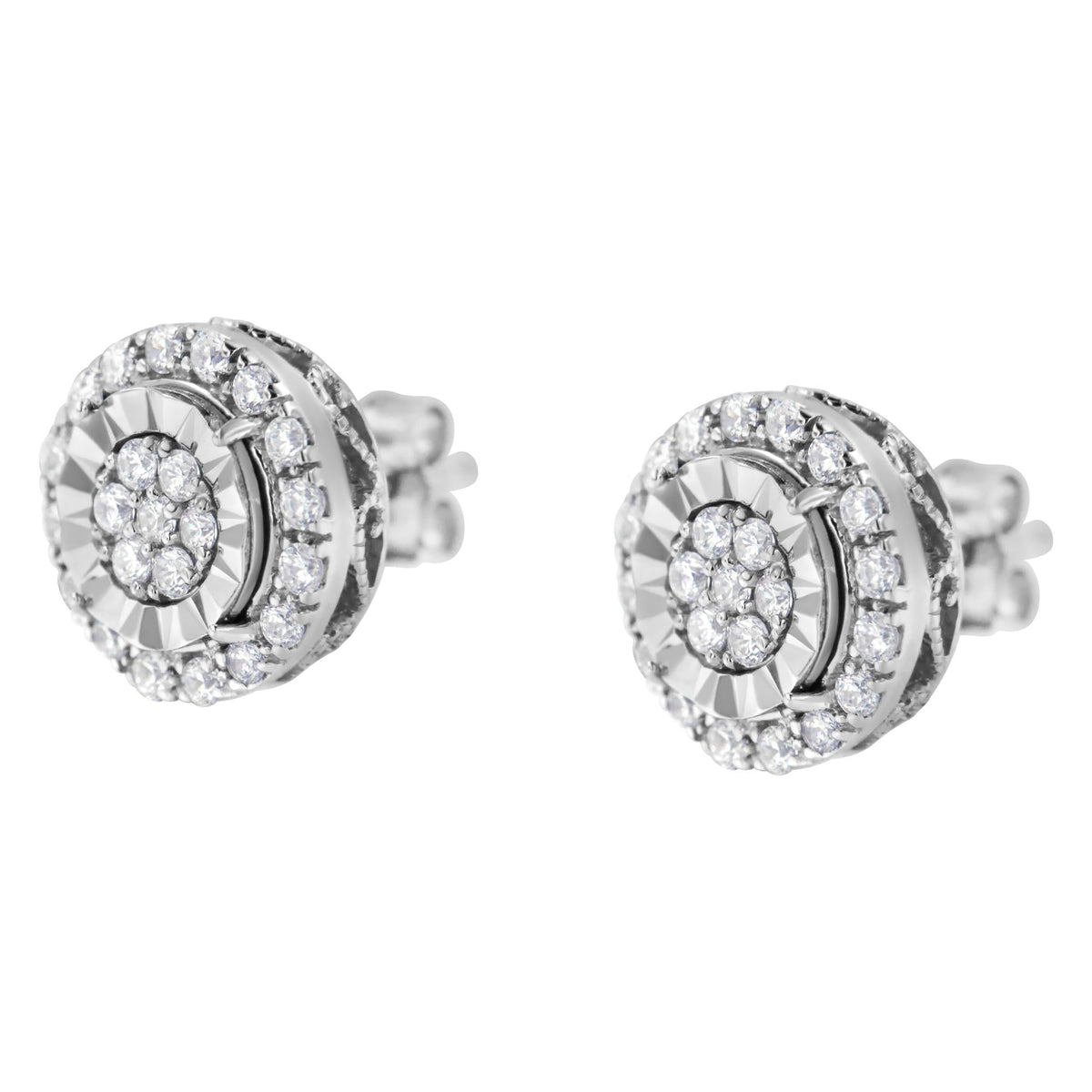 Sterling Silver Diamond Cluster Earrings (1 cttw, I-J Color, I2-I3 Clarity) - JackiEaslick
