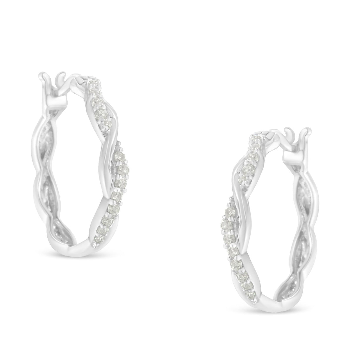 .925 Sterling-Silver 1/4 cttw Pave Set Diamond Twisted Spiral Hoop Earring (I-J Color, I3 Clarity) - JackiEaslick