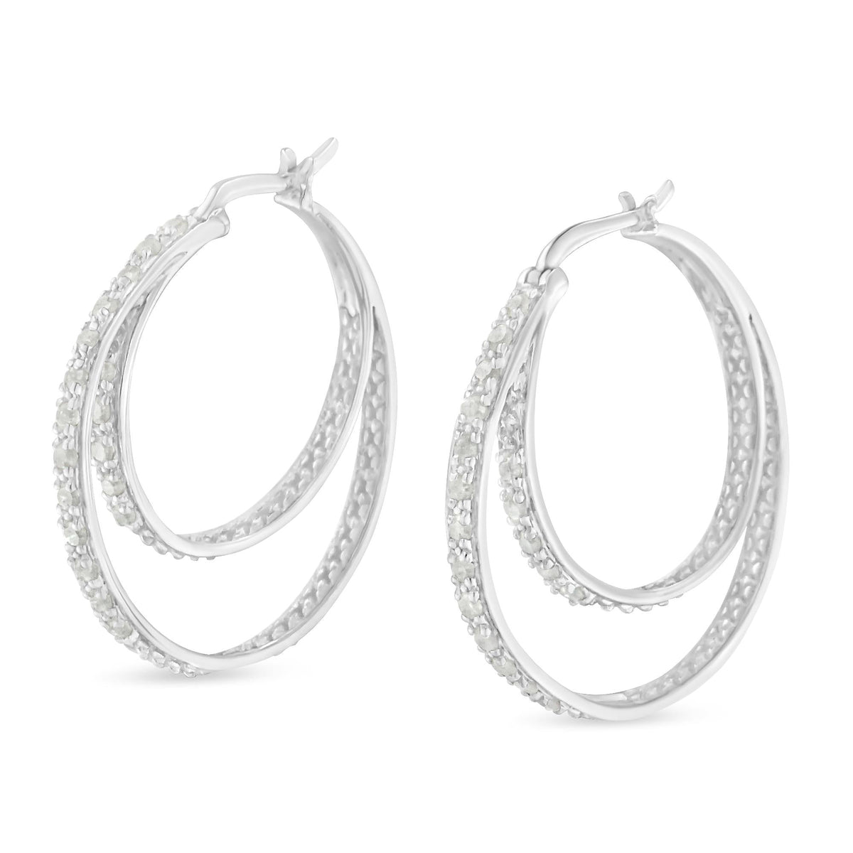 .925 Sterling Silver 1/2 cttw Miracle-Set Diamond Double Hoop with Latchback Earrings (I-J Color, I3 Clarity) - JackiEaslick