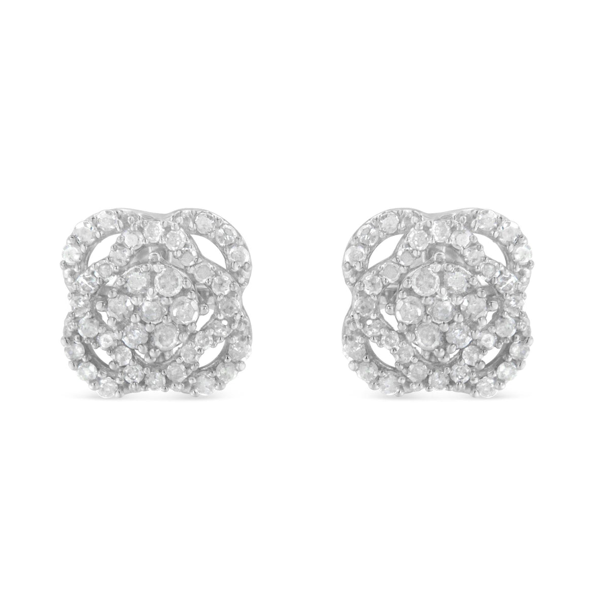 .925 Sterling Silver 1/2 cttw Round-cut Diamond Floral Cluster and Halo Stud Earring (I-J Color, I3 Clarity) - JackiEaslick