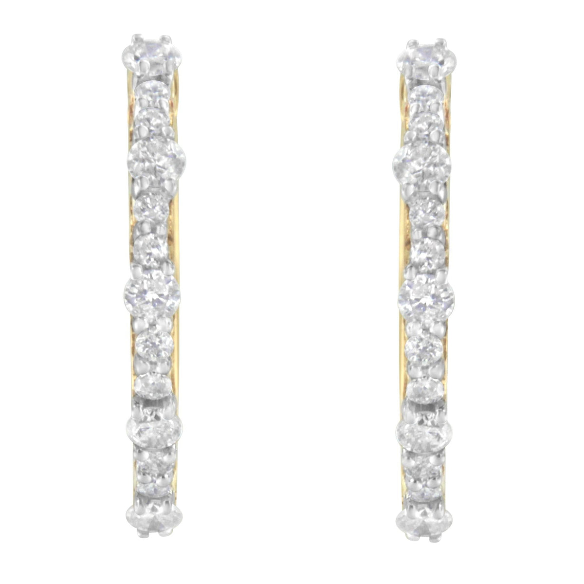 Yellow Gold Plated Sterling Silver Diamond Hoop Earrings (1 cttw, J-K Color, I2-I3 Clarity) - JackiEaslick