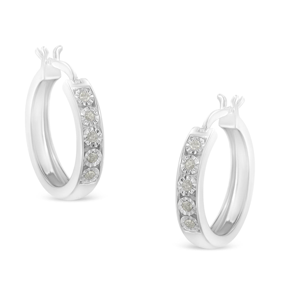 .925 Sterling Silver 1/10 Cttw Miracle Set Diamond Full Circle Hoop Earrings (I-J Color, I3 Clarity) - JackiEaslick