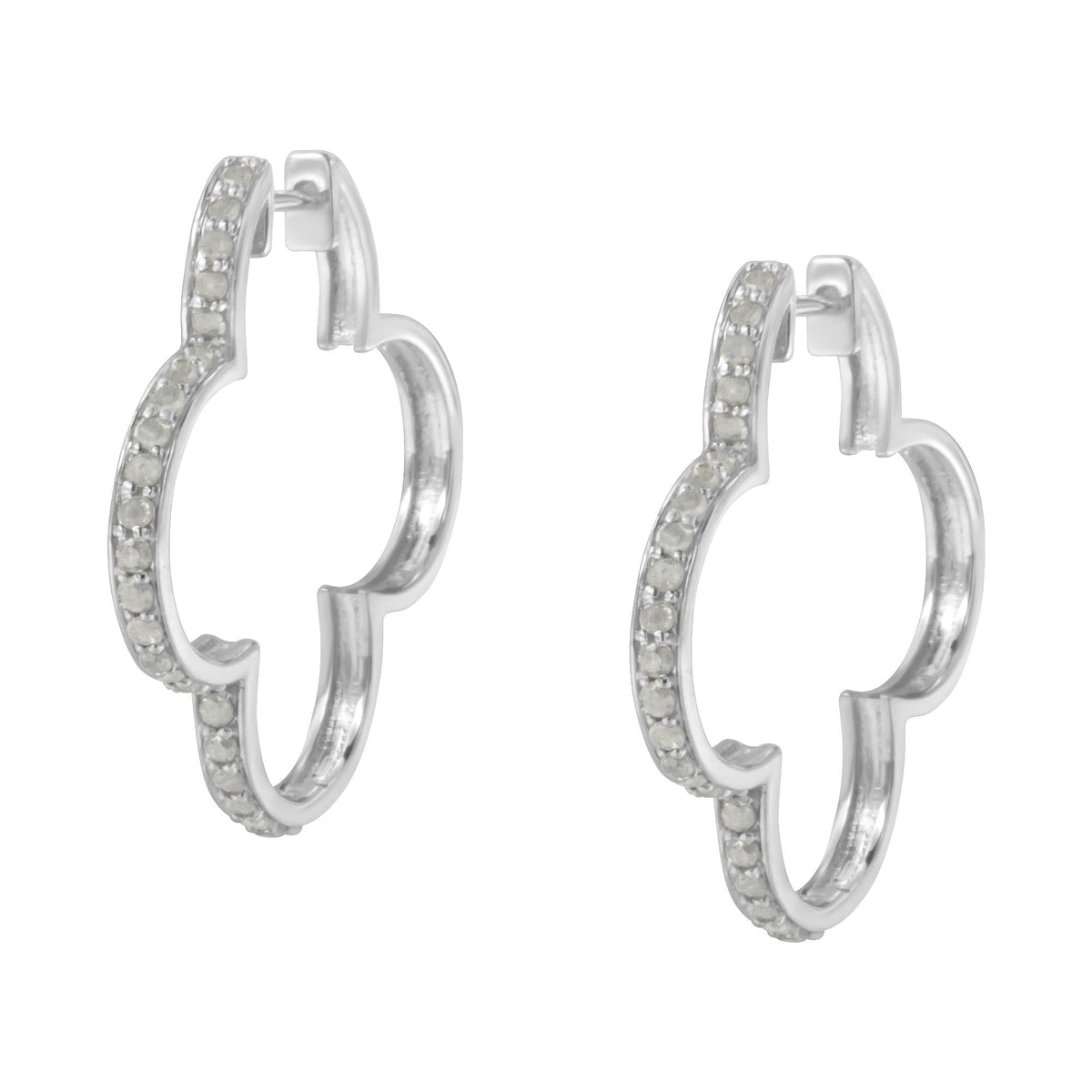 .925 Sterling Silver 1.0 cttw Diamond 4 Leaf Clover Shape Hoop Earrings(I-J Color, I3 Clarity) - JackiEaslick
