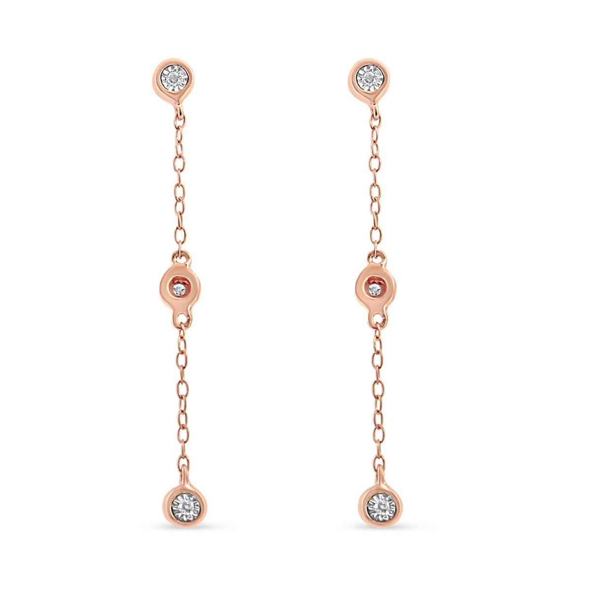 10K Rose Gold Plated .925 Sterling Silver 1/15 Cttw Diamond Dangle Earring (I-J Color, I3-Promo Clarity) - JackiEaslick