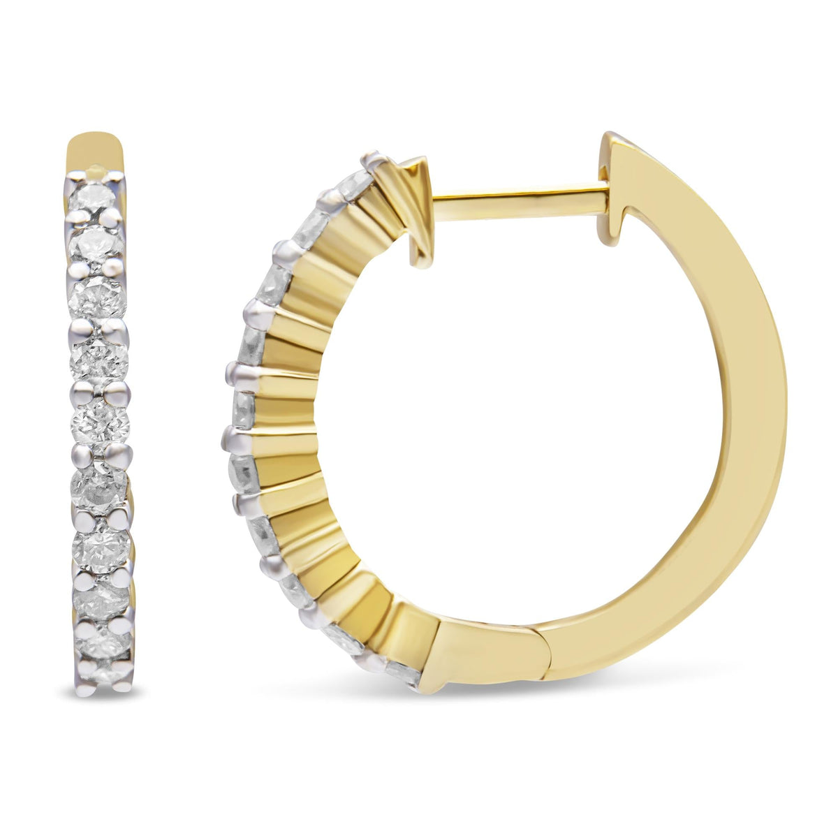 10K Yellow Gold 1/2 Cttw Prong Set Round-Cut Diamond Hoop Earrings (I-J Color, I1-I2 Clarity) - JackiEaslick