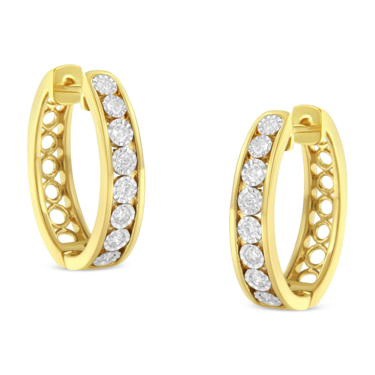 10KT Yellow and White Gold Diamond Hoop Earring (1/2 cttw, J-K Color, I2-I3 Clarity) - JackiEaslick