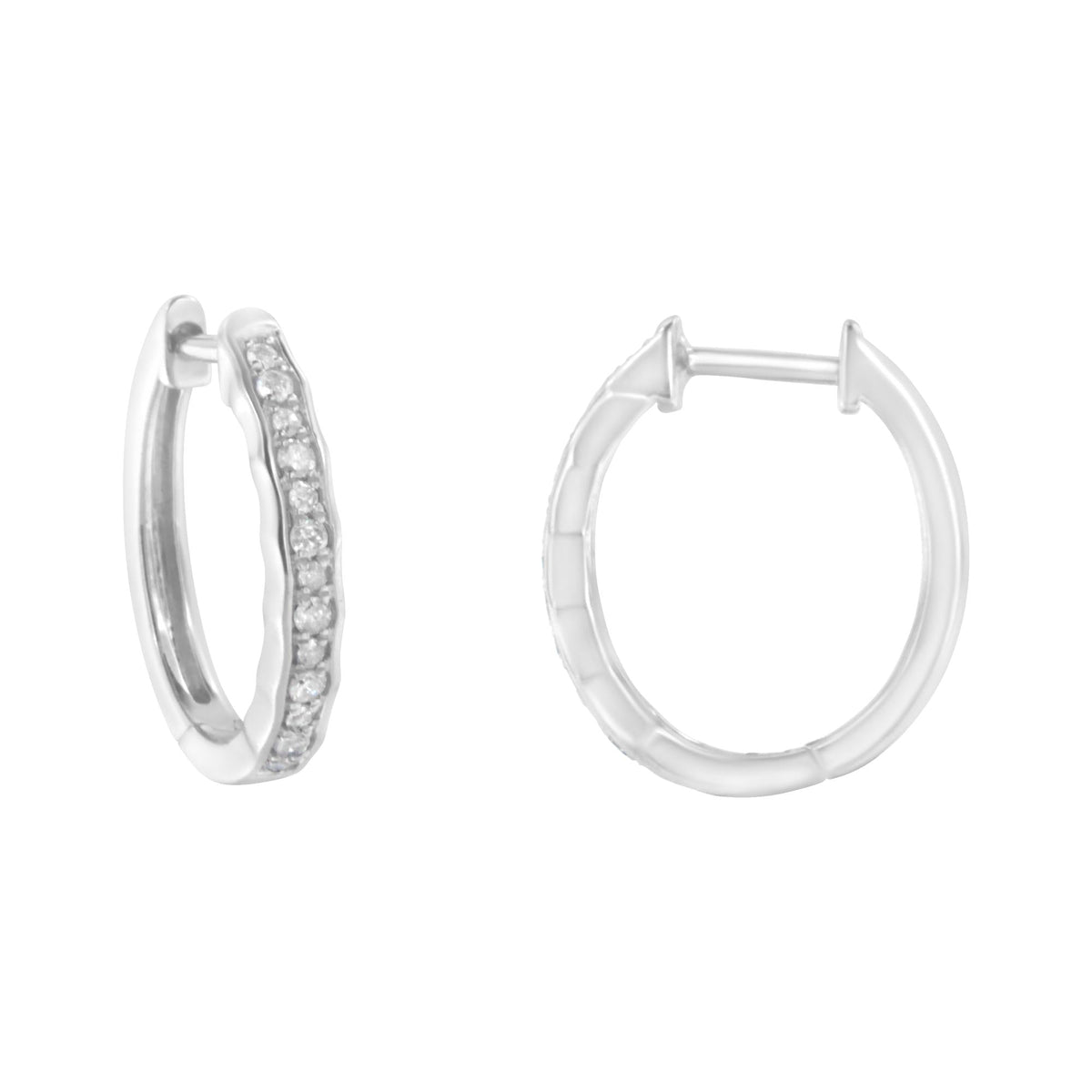 .925 Sterling Silver 1/4 Cttw Inlaid Diamond Curved Edge Hoop Earrings (I-J Color, I3 Clarity) - JackiEaslick