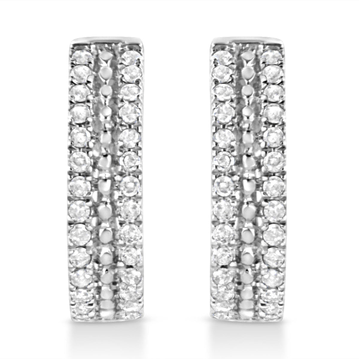 .925 Sterling Silver 1/2 Cttw Diamond Double Row Leverback Hoop Earring (I-J Color, I3 Clarity) - JackiEaslick