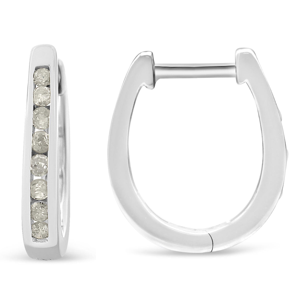 10K White Gold 1/4 Cttw Channel Set Diamond Hoop Earrings (I-J Color, I3 Clarity) - JackiEaslick