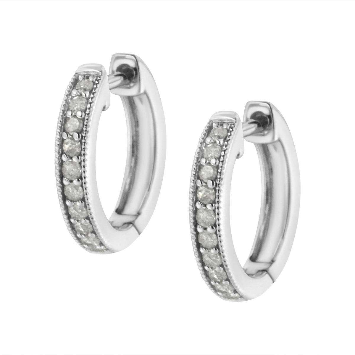 10K White Gold 1/4 cttw Shared Prong Set Round-Cut Diamond Beaded Hoop Earrings (I-J Color, I3 Clarity) - JackiEaslick