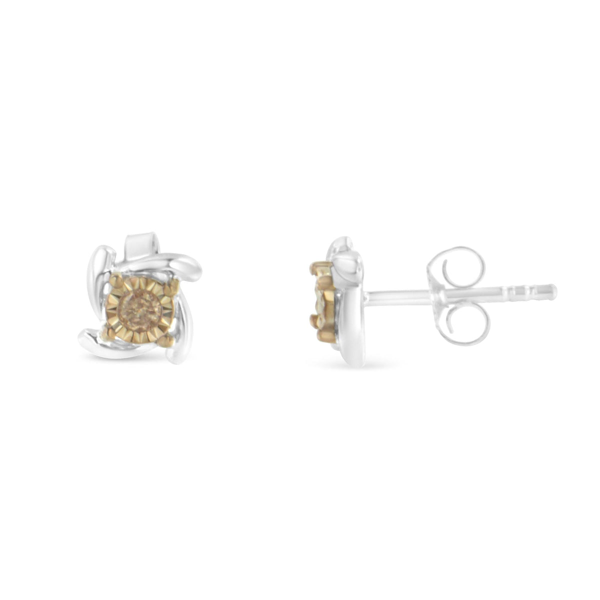Two-Toned Sterling-Silver Diamond Stud Earring (0.10 cttw, Champagne Color, I2-I3 Clarity) - JackiEaslick