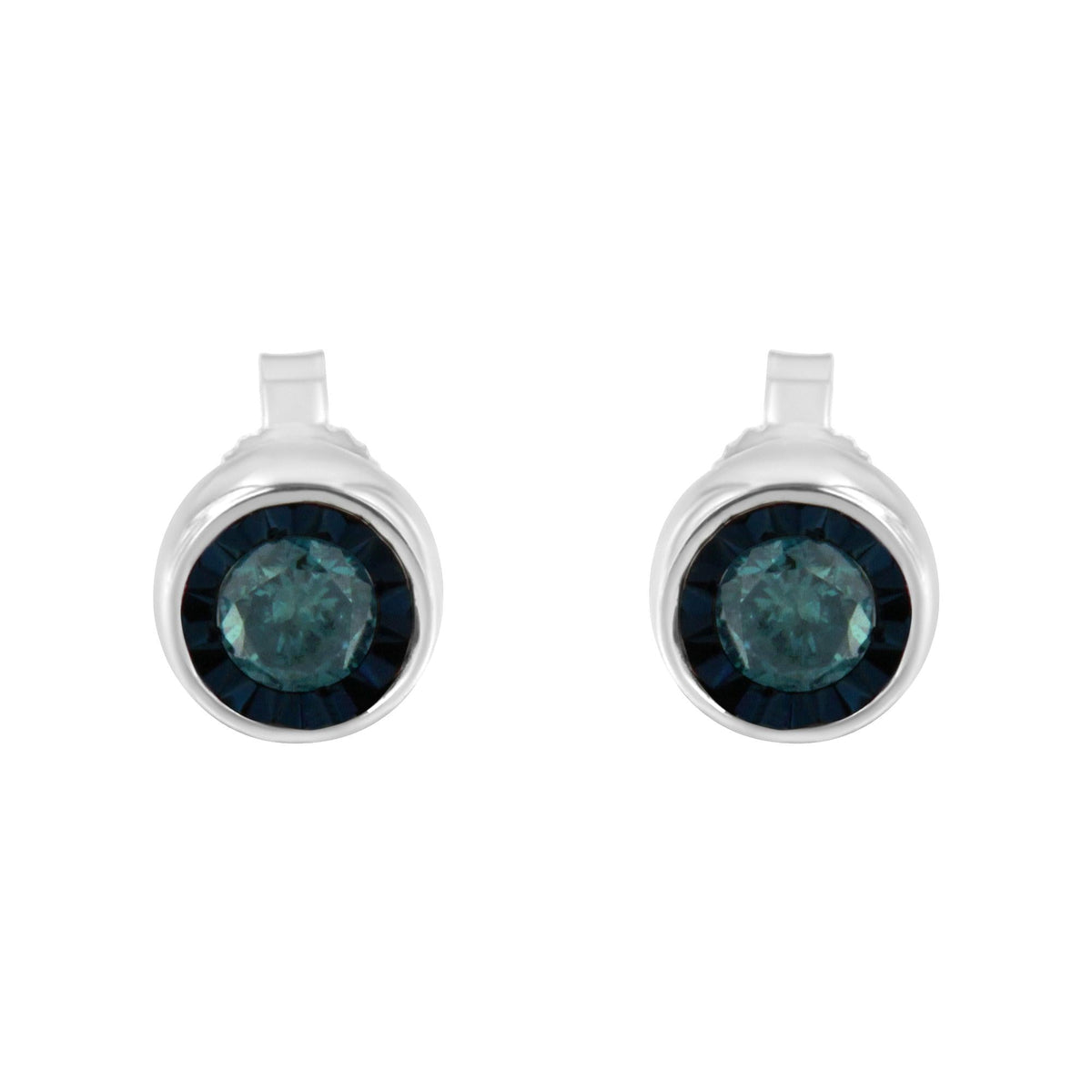 .925 Sterling Silver 0.40 Cttw Round Brilliant-Cut Blue Diamond Miracle-Set Stud Earrings (Fancy Color-Enhanced, I2-I3 Clarity) - JackiEaslick