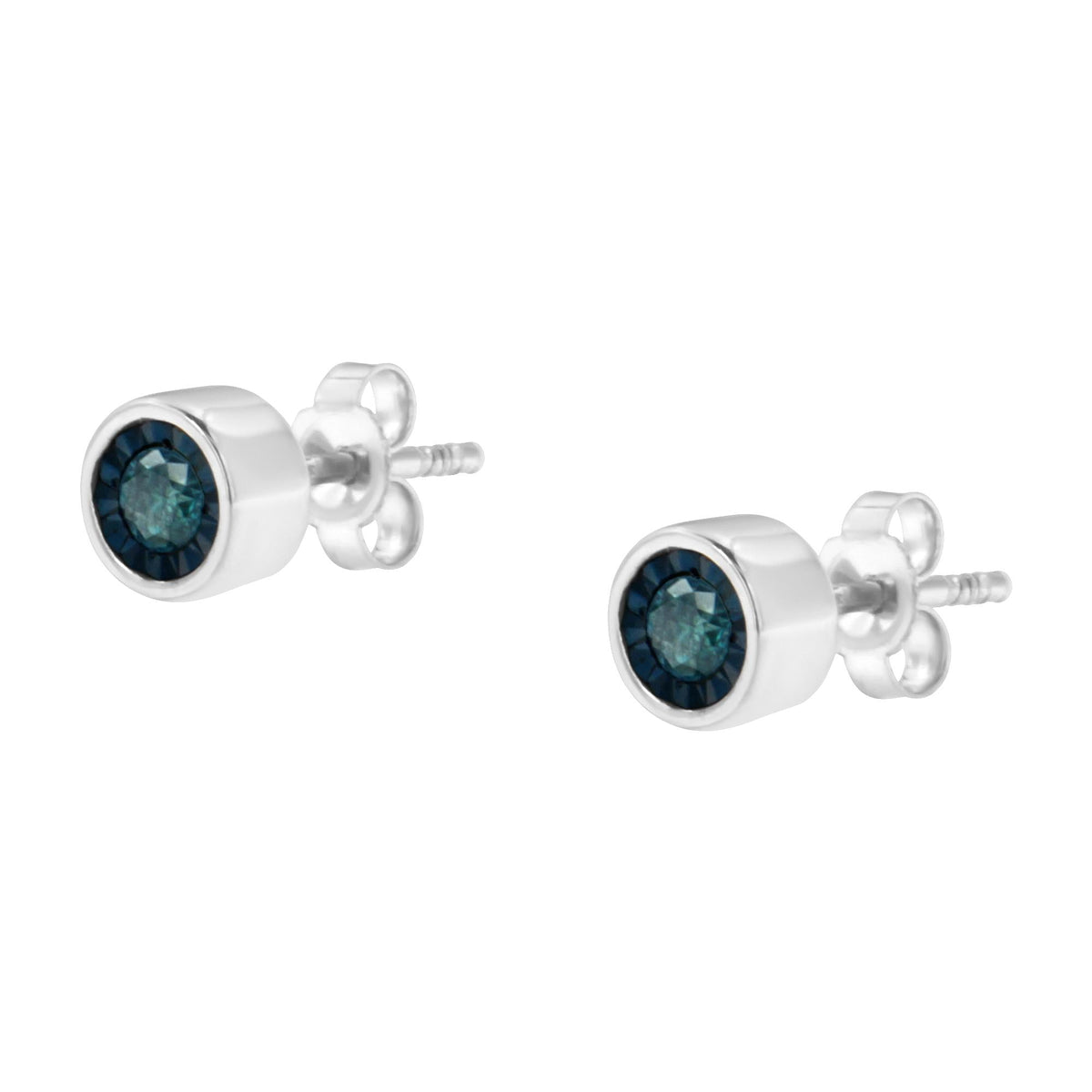 .925 Sterling Silver 1/5 Cttw Round Brilliant-Cut Blue Diamond Miracle-Set Stud Earrings (Fancy Color-Enhanced, I2-I3 Clarity) - JackiEaslick