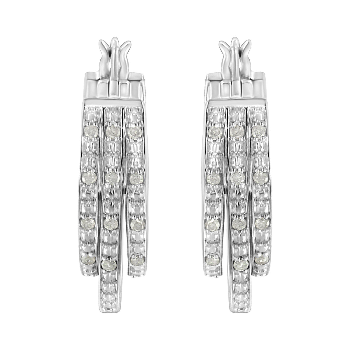 .925 Sterling Silver 1/4 Cttw Diamond and Alternating Beaded Triple Hoop Earring (I-J Color, I3 Clarity) - JackiEaslick