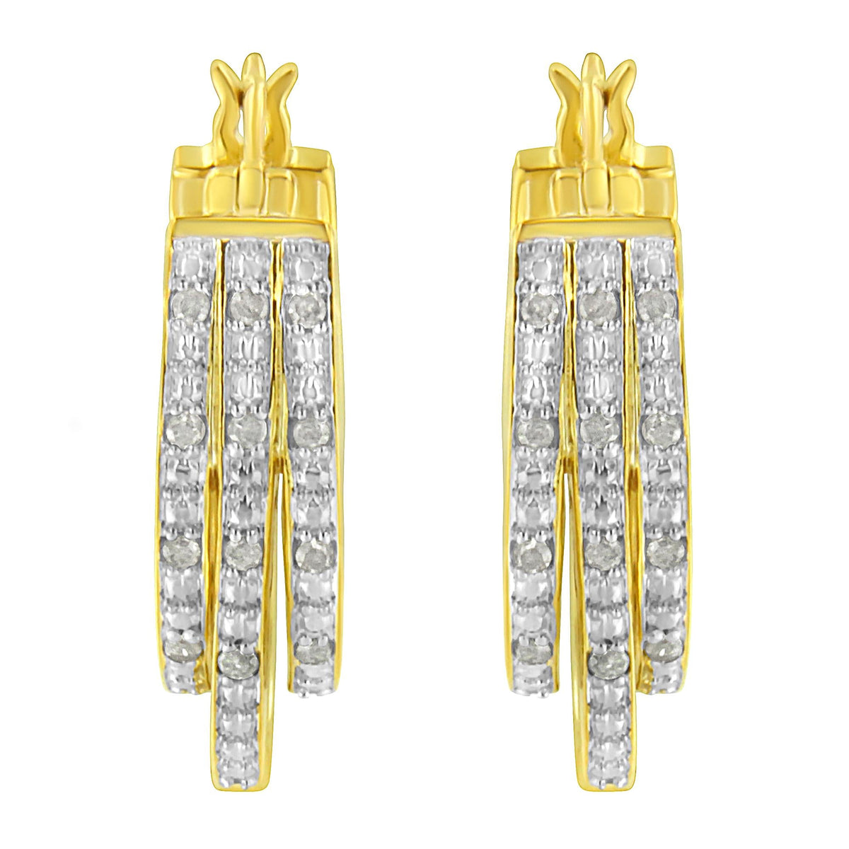 .925 Sterling Silver 1/4 Cttw Diamond and Alternating Beaded Triple Hoop Earring (I-J Color, I3 Clarity) - JackiEaslick