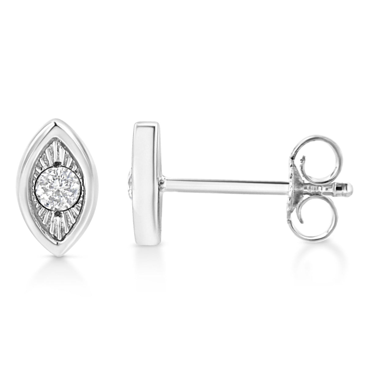 .925 Sterling Silver 1/10 Cttw Miracle-Set Diamond Stud Earrings (I-J Color, I2-I3 Clarity) - Choice of Shapes