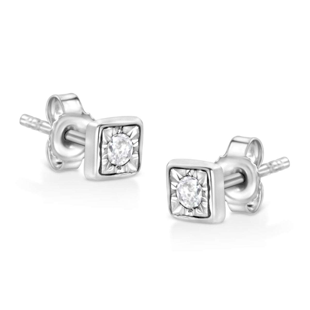.925 Sterling Silver 1/10 Cttw Miracle-Set Diamond Stud Earrings (I-J Color, I2-I3 Clarity) - Choice of Shapes