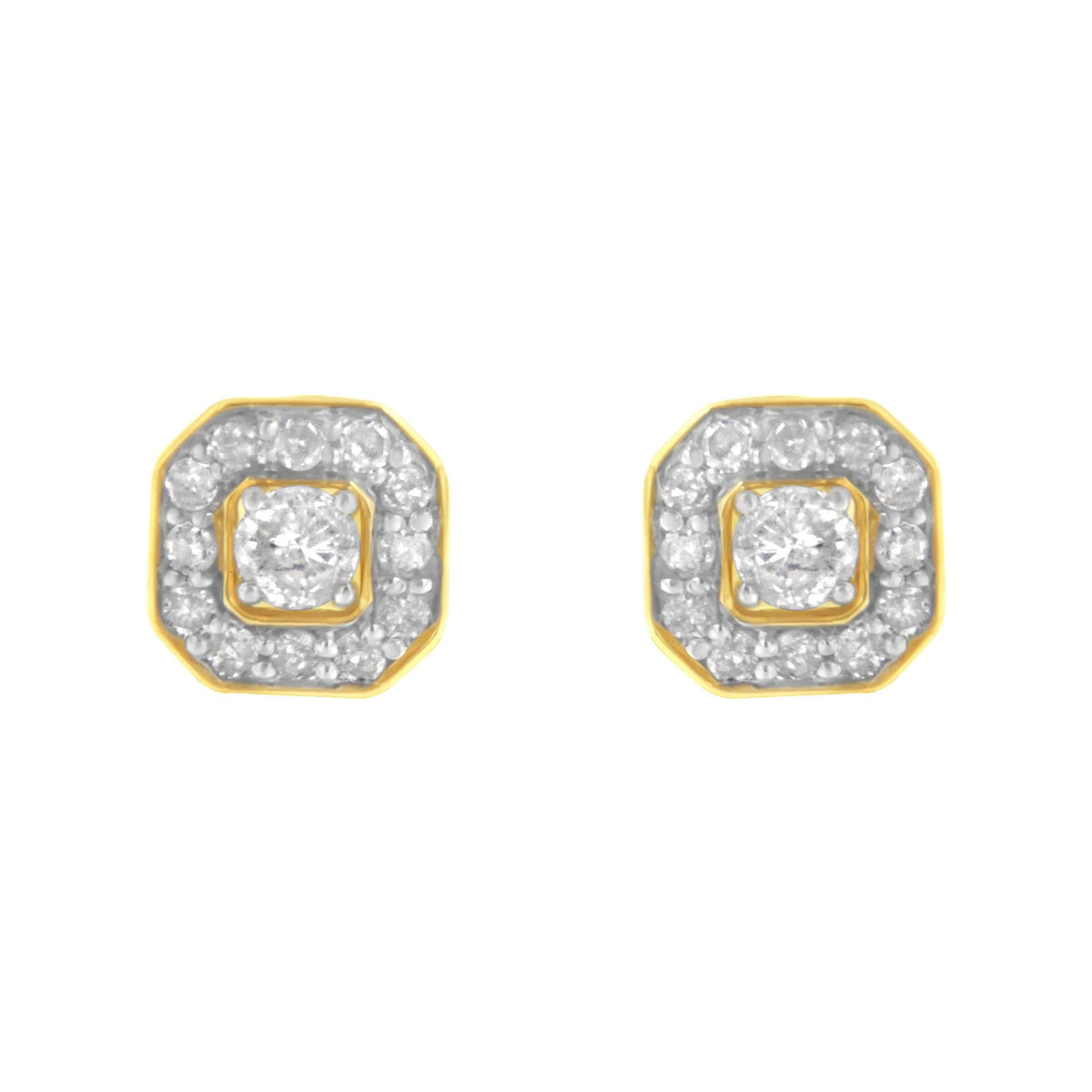 2 Micron 10KT Yellow Gold Plated Sterling Silver Diamond Square Stud Earrings (1/2 cttw, J-K Color, I2-3 Clarity)