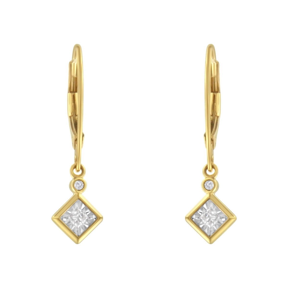 2 Micron 14K Yellow Gold Plating Diamond Dangle Earrings ( 1/3 cttw, J-K Color, I1-I2 Clarity)