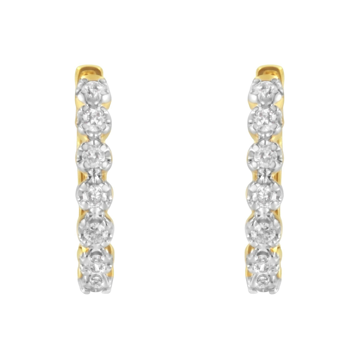 10KT Yellow Gold Diamond Huggy Hoop Earrings (1/2 cttw, J-K Color, I2-I3 Clarity)