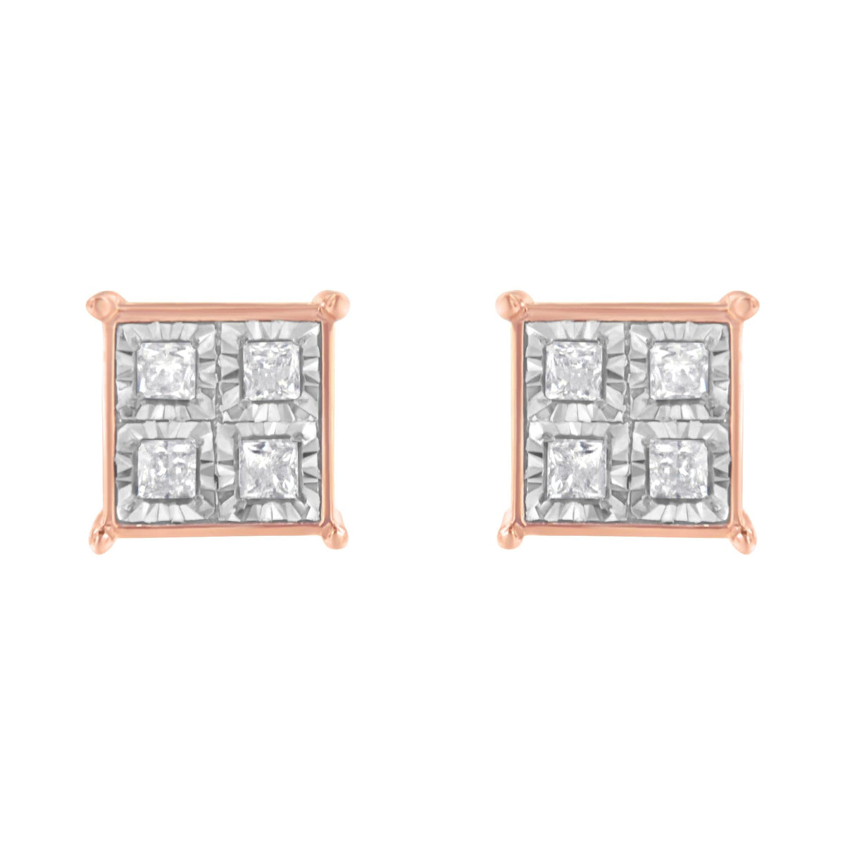 Rose Gold Plated Sterling Silver Diamond Composite Stud Earrings (3/4 cttw, J-K Color, I1-I2 Clarity)
