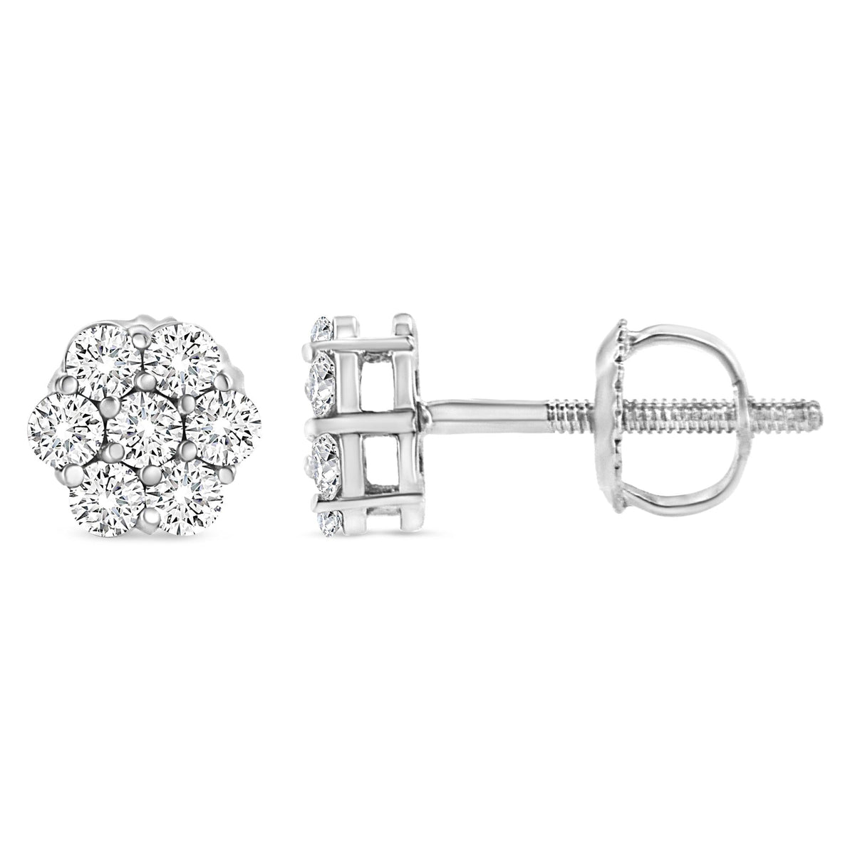 14K White Gold 1/3 Cttw Floral Cluster Diamond Stud Earrings with Screw backs (I-J Color, SI2-I1 Clarity	)