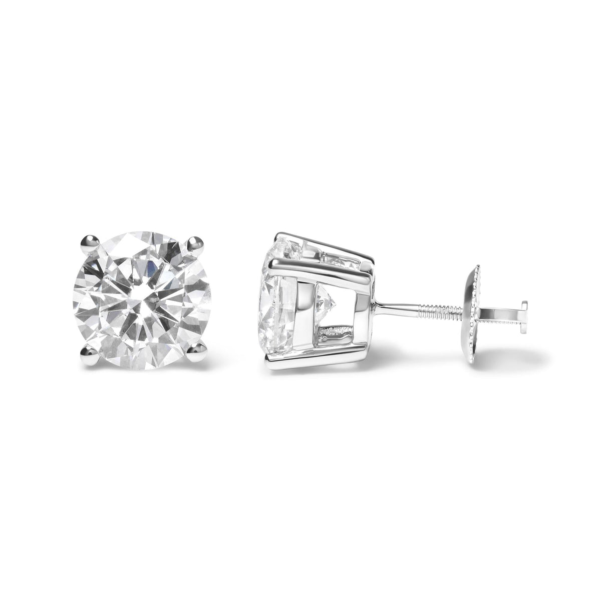 14K White Gold Round Brilliant-Cut Lab Grown Diamond Classic 4-Prong Stud Earrings with Screw Backs