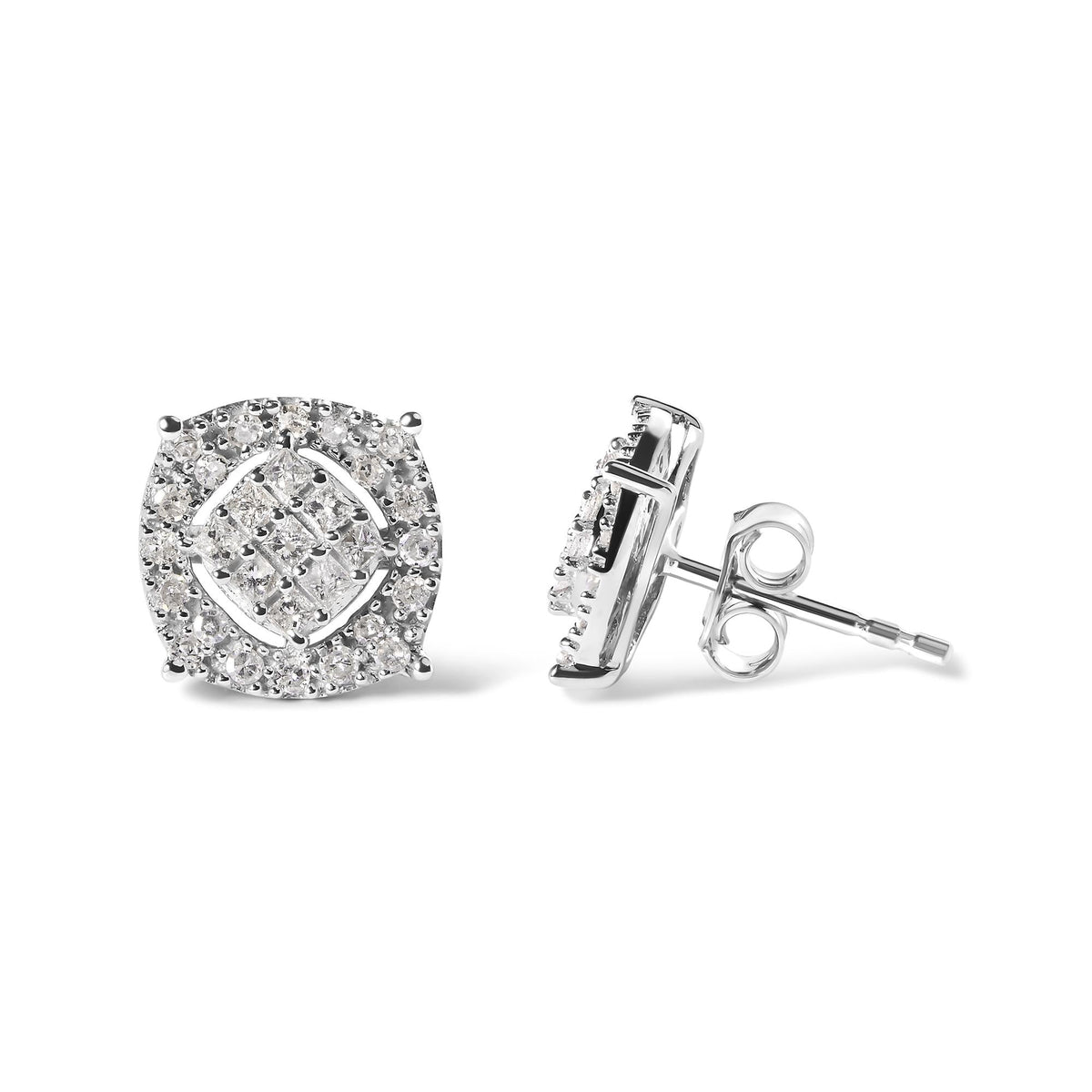 10K White Gold 1/2 Cttw Diamond Cushion Shaped Composite Stud Earrings (I-J Color, I1-I2 Clarity)