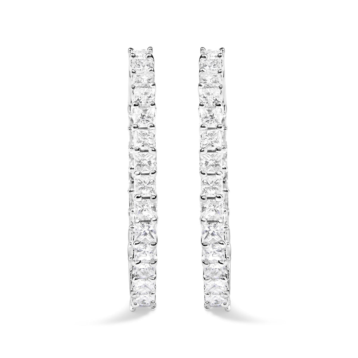 14K White Gold Natural Princess Cut Diamond Inside Out Hoop Earrings (G-H Color, SI2-I1 Clarity)