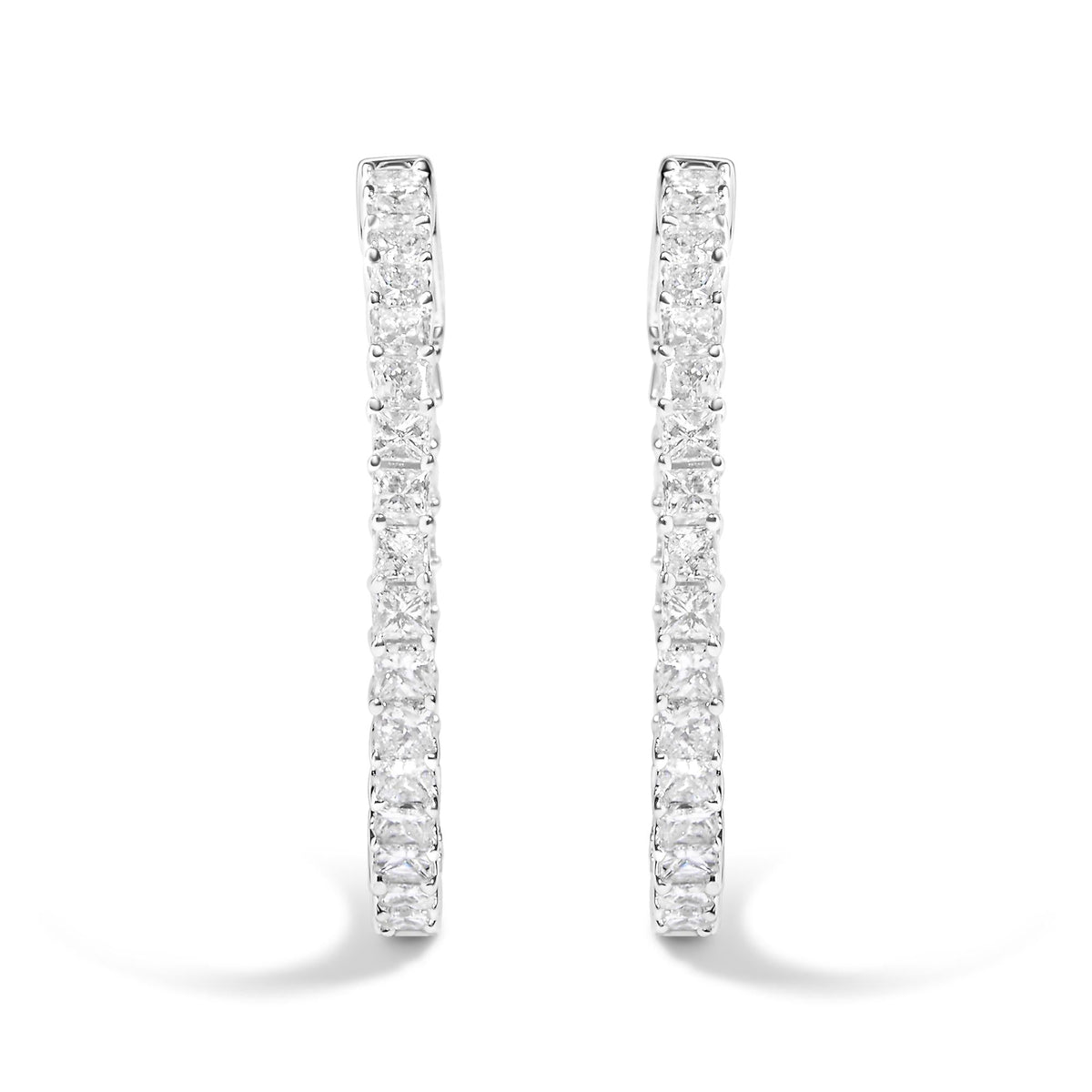 14K White Gold Natural Princess Cut Diamond Inside Out Hoop Earrings (G-H Color, SI2-I1 Clarity)