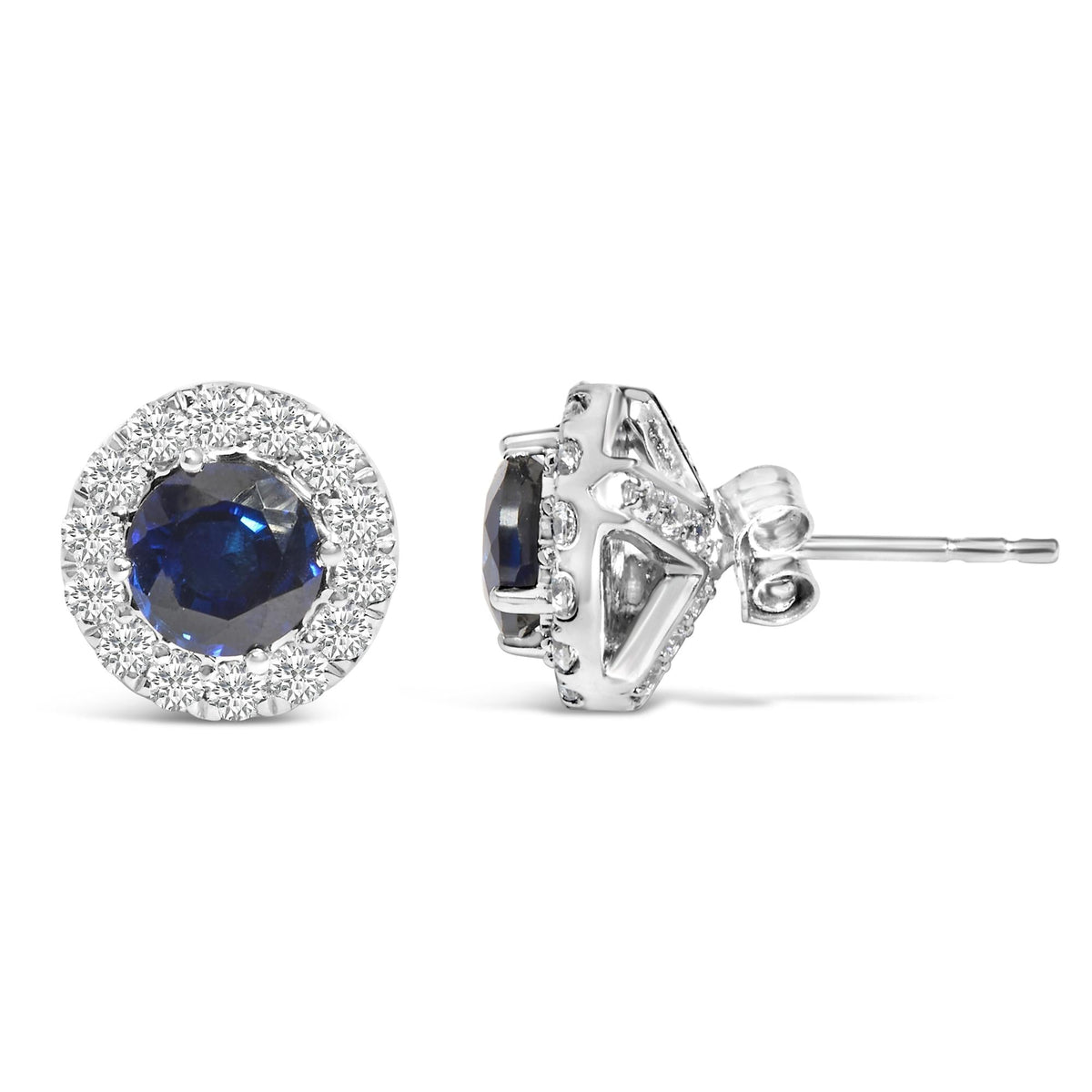14K White Gold 3.0 Cttw Lab-Grown Blue Diamond Halo Stud Earrings (Blue & F-G Color, VS1-VS2 Clarity)