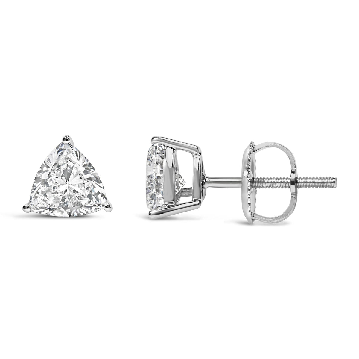 14K White Gold Trillion Cut Lab Grown Diamond 3-Prong Classic Solitaire Stud Earrings (F-G Color, VS1-VS2 Clarity)