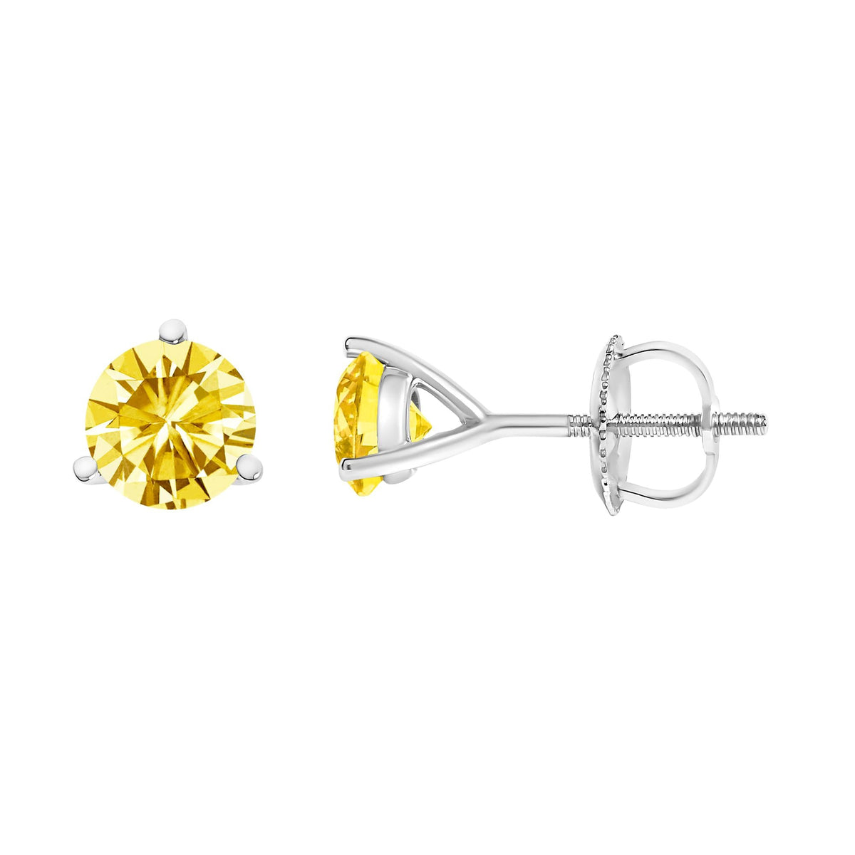 14K Gold 3-Prong Martini Set Yellow Lab Grown Diamond Solitaire Stud Earrings
