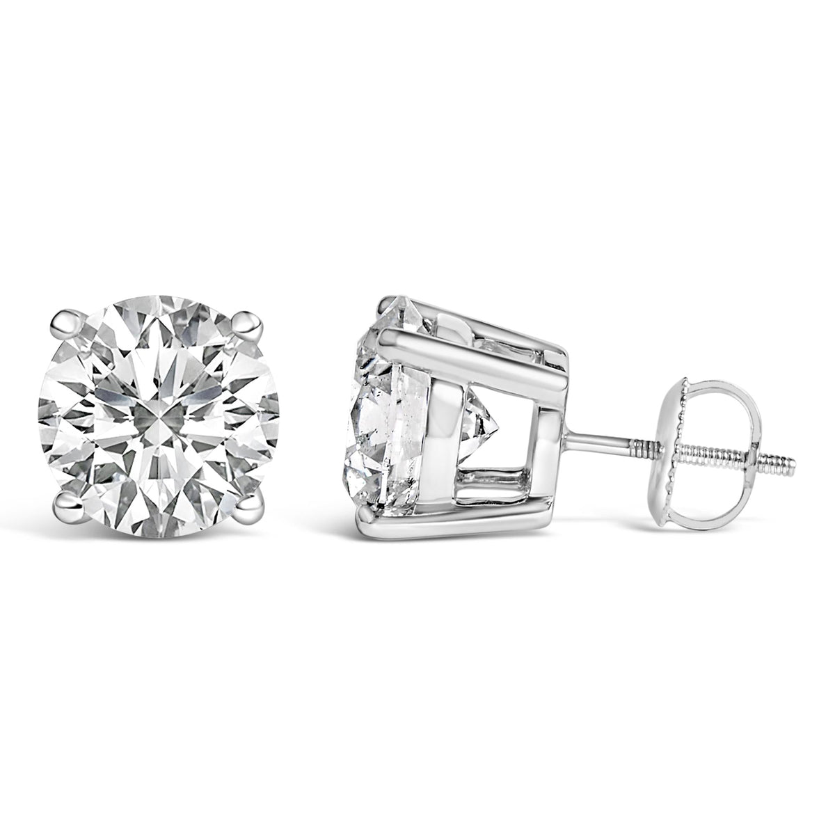 14K White Gold Round Brilliant-Cut Lab Grown Diamond Classic 4-Prong Stud Earrings with Screw Backs